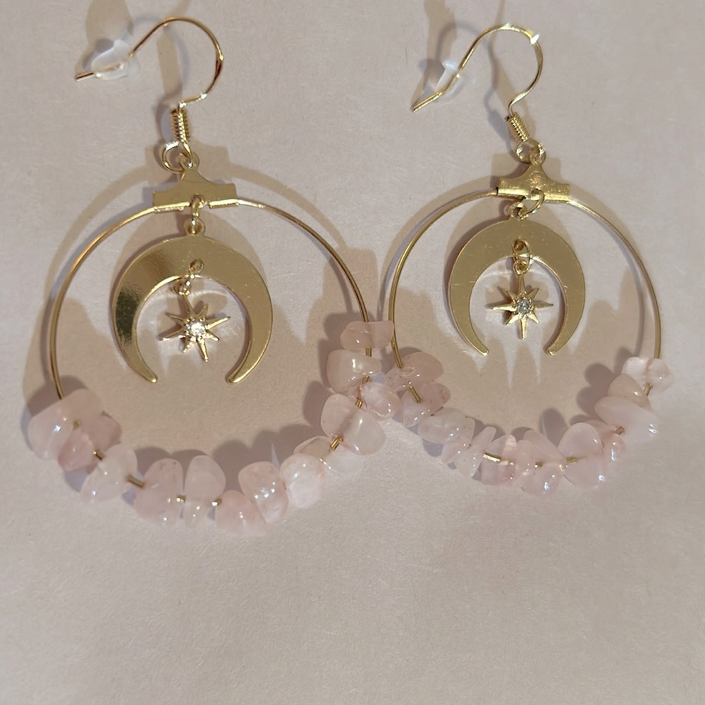 North Star Crescent Moon Hoop Earrings